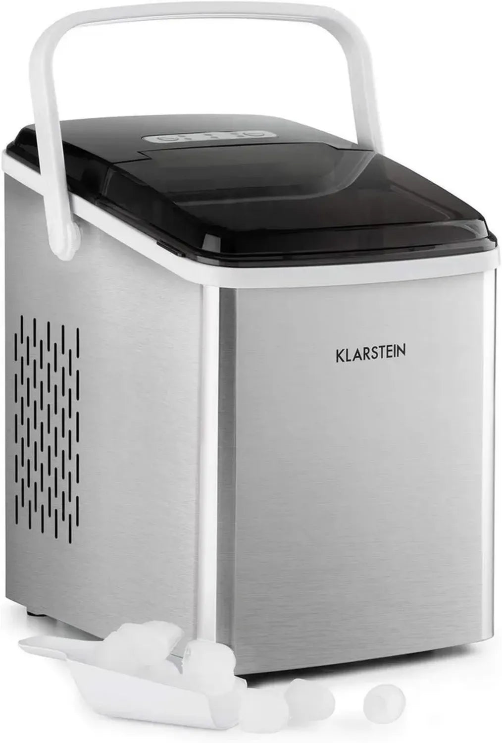 Klarstein Arctic Porter Machine à Glaçons 12 kg/24h, Double Taille, Prêt en 8 min, Réservoir 2L, Écran LCD, Minuteur, Portable, Sans BPA, Argent