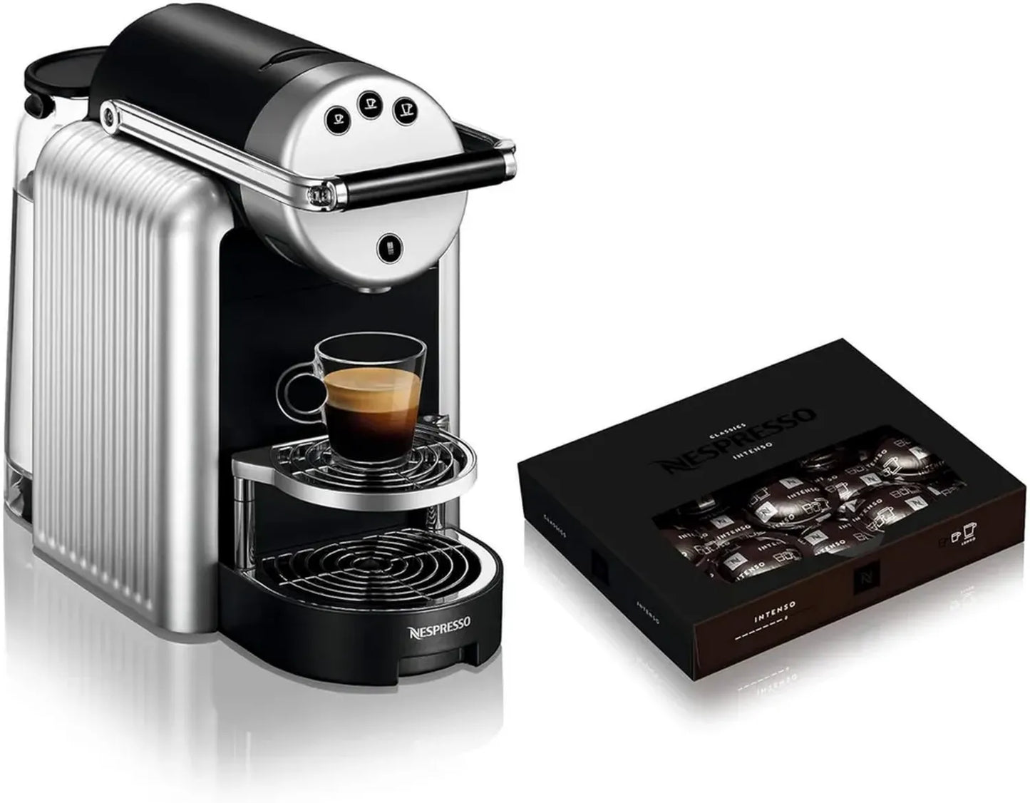 Machine à café professionnelle Nespresso Zenius avec 50 capsules – Idéale pour bureaux – Couleur argent