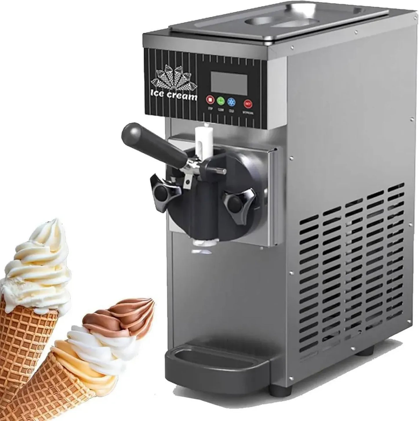 Machine à glace commerciale de comptoir, crème molle 4-5 kg/h, saveur unique, affichage LED, nettoyage automatique (Noir)