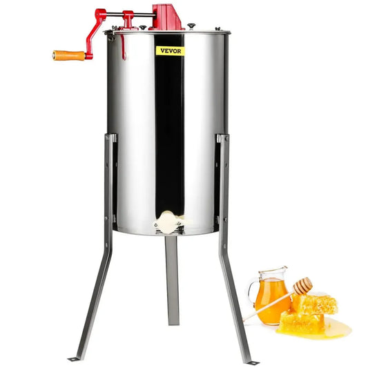 Extracteur de Miel Manuel VEVOR 3 Cadres en Acier Inoxydable avec Couvercle, Taille Réglable pour Apiculture