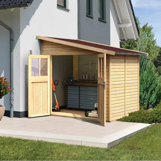 Abri de Jardin en Bois Massif 4,18m² avec Porte Semi-Vitrée Marron