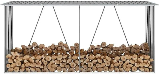 Abri de Rangement Bois en Acier Galvanisé Gris 330x84x152 cm