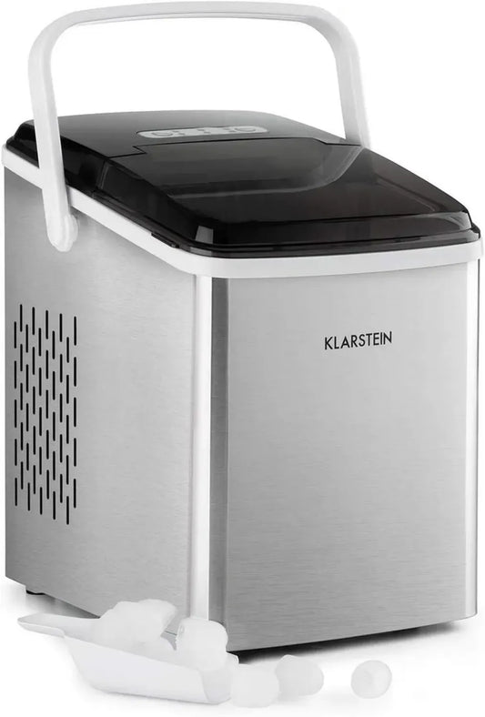 Klarstein Arctic Porter Machine à Glaçons 12 kg/24h, Double Taille, Prêt en 8 min, Réservoir 2L, Écran LCD, Minuteur, Portable, Sans BPA, Argent