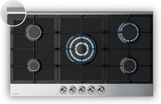 Plaque de Cuisson Gaz 5 Feux Klarstein - 10400W, Inox et Verre, Allumage Électrique, Sécurité Anti-Flammes, 90cm, Compatibilité GPL et Gaz Naturel