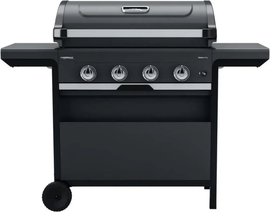 Barbecue à Gaz Campingaz 4 Brûleurs Inox, Thermomètre, InstaClean, Récupérateur de Graisse, Étagères Latérales