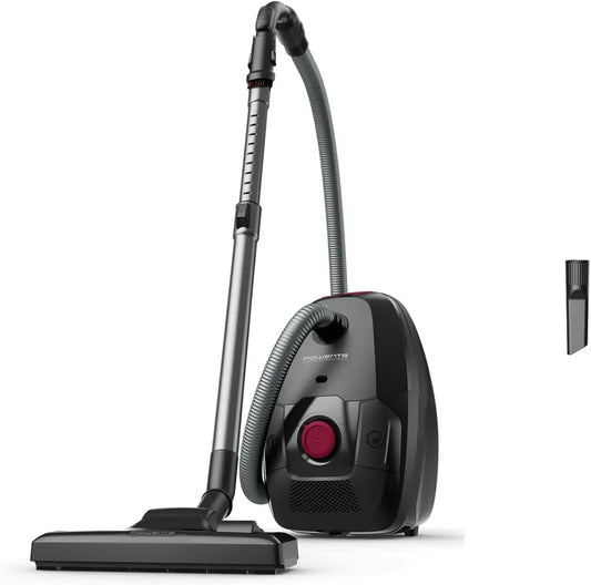Aspirateur avec Sac Rowenta, Silencieux, Écologique, Portée 12m, Noir/Bordeaux