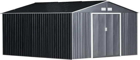 Outsunny Abri de Jardin Métallique 20m³ pour Rangement Vélo, Charbon Gris, 340x386x200cm